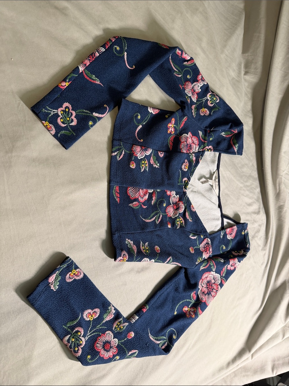 BCBGeneration Navy Sleeveless Top with Pink Floral & Green Leaves
